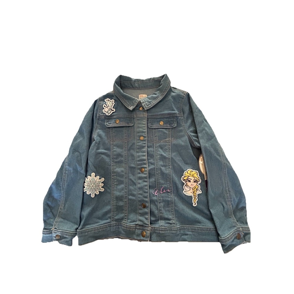 Disney Frozen Elsa Girls Denim Jacket Blue Tutu Couture Olaf Patches Size 10 NEW